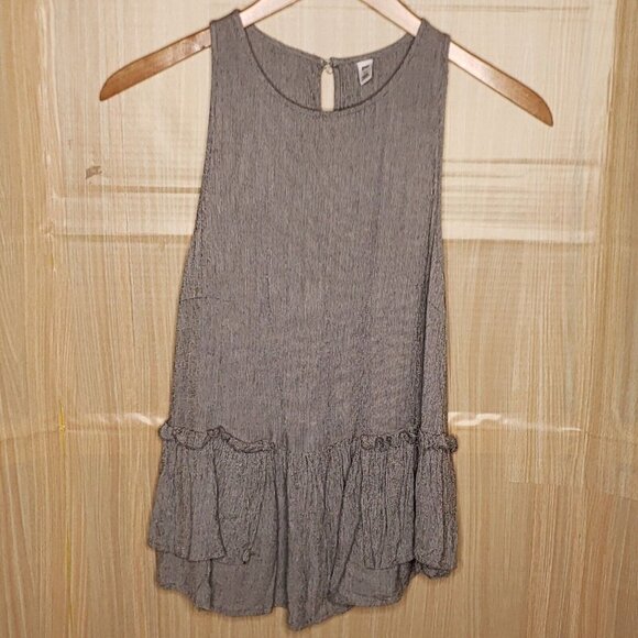 BP Womens Black White Micro Stripe Textured Flowy Ruffle Bottom Top XS - Picture 1 of 6